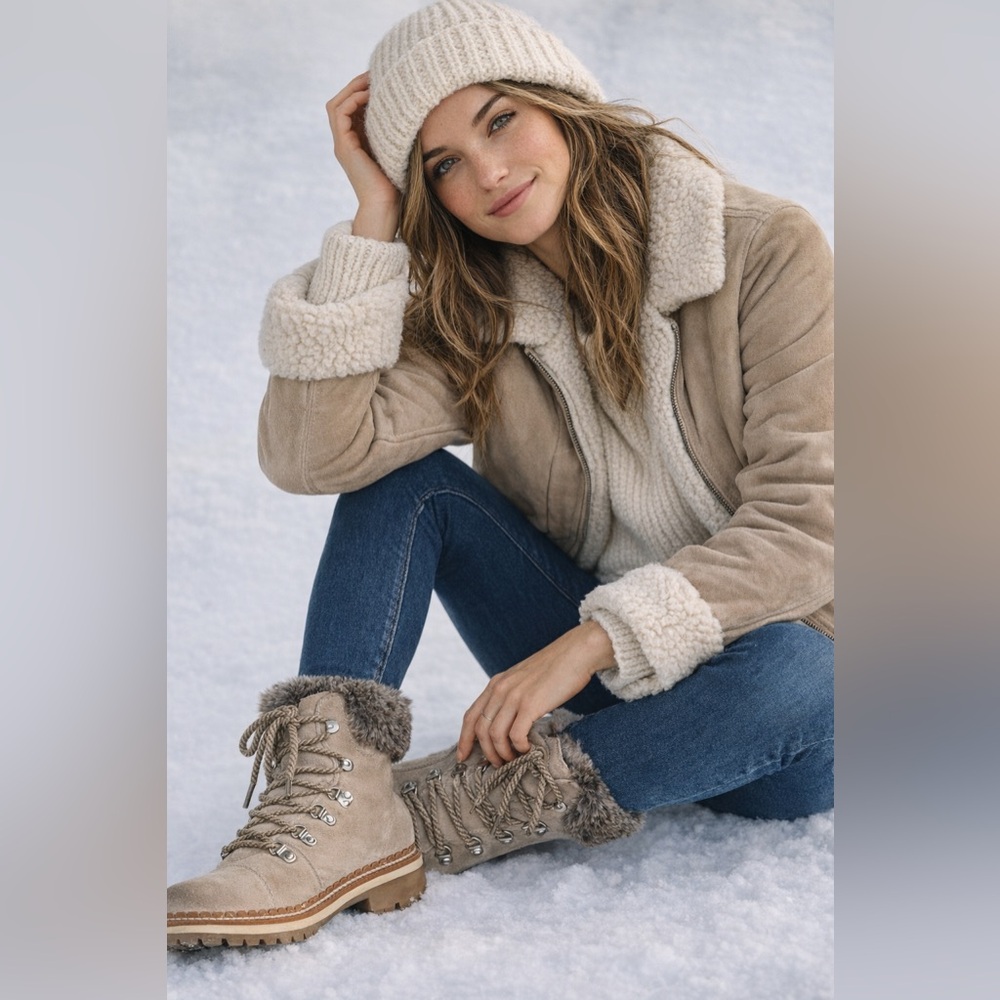 Sam Edelman Bowen Tan Suede Faux Fur Hiking Boots - Size 9M
